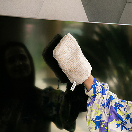 SET BEIGE HANDSCHUH SUNBEAM BLAU SEIFE WEISS - RAYPATH