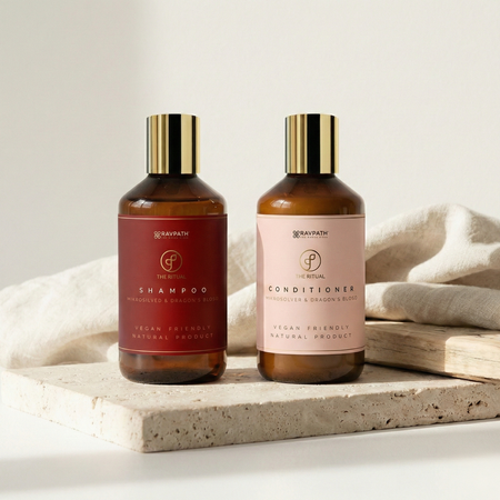 SET MIT STÄRKENDEM SHAMPOO UND FEUCHTIGKEITSSPENDENDER SPÜLUNG DRAGON BLOOD SHAMPOO AND CONDITIONER – 2 x 300 ml RAYPATH