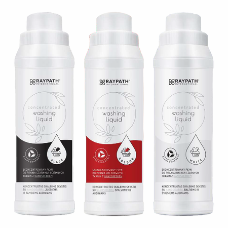 SET DE DETERGENȚI CONCENTRAȚI PENTRU RUFELE DE SPĂLAT – PENTRU RUFELE DESCHISE LA CULOARE, COLORATE ȘI ÎNCHISE LA CULOARE – 3 x 500 ml RAYPATH