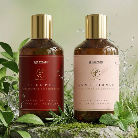 SET MIT STÄRKENDEM SHAMPOO UND FEUCHTIGKEITSSPENDENDER SPÜLUNG DRAGON BLOOD SHAMPOO AND CONDITIONER – 2 x 300 ml RAYPATH