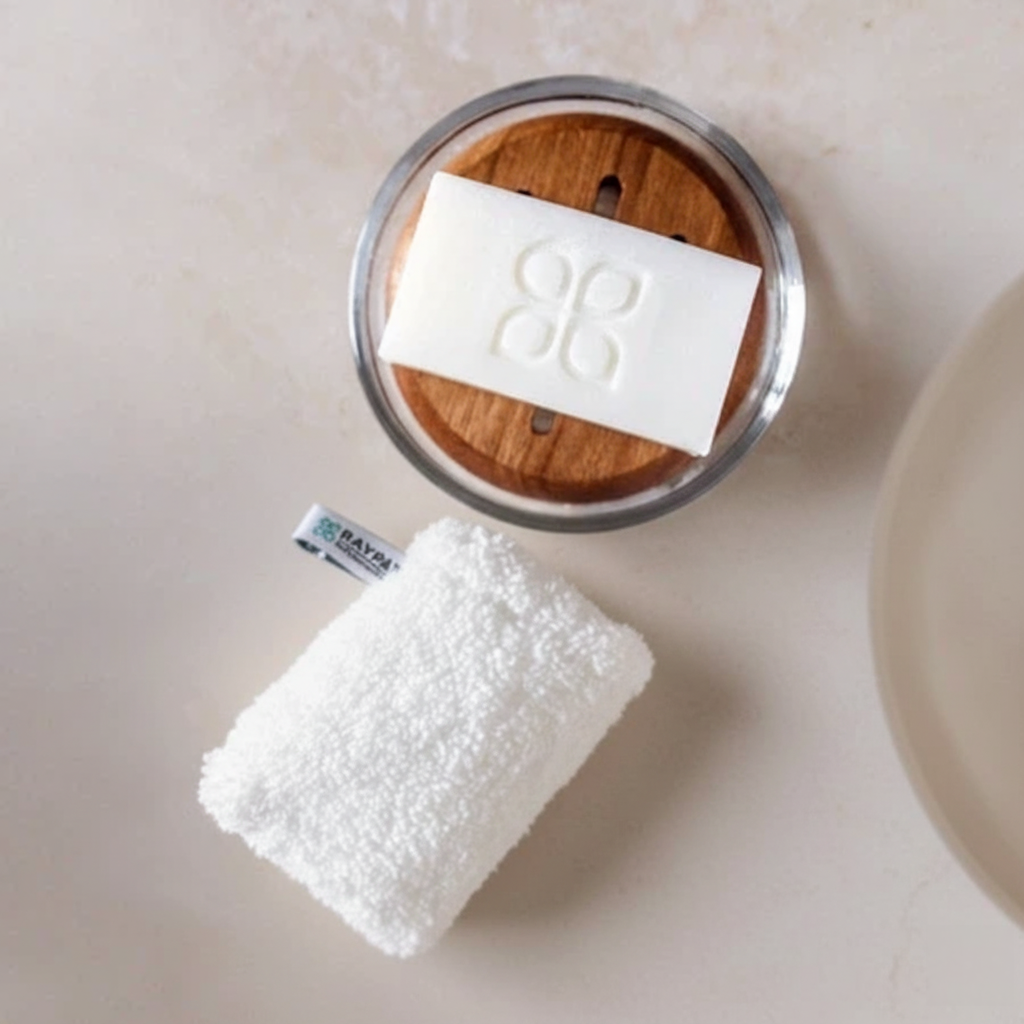 Le Face Glove Raypath et le savon à base de micro-argent du kit de soins