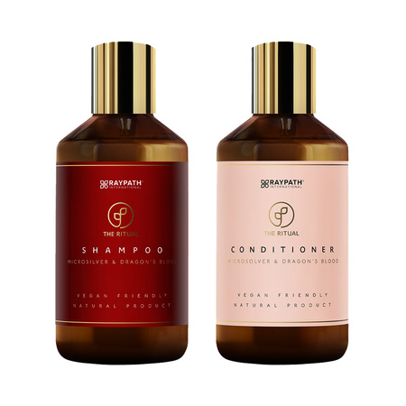 SET MIT STÄRKENDEM SHAMPOO UND FEUCHTIGKEITSSPENDENDER SPÜLUNG DRAGON BLOOD SHAMPOO AND CONDITIONER – 2 x 300 ml RAYPATH
