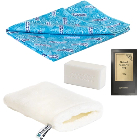 MITRO CIMDU KOMPLEKTS BALTĀS SAULES STARU ZILĀS ZIEPES AR NANOSUDRABU - RAYPATH