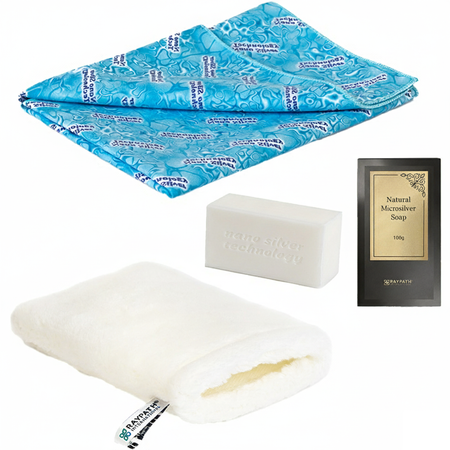 WET KIT WHITE SUNBEAM PIRŠTINĖS MĖLYNOS BALTO MUILO SU MIKROSIDABRU - RAYPATH